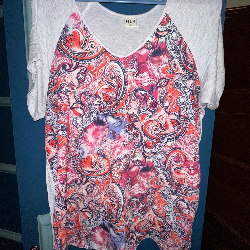 h.i.p. Short Sleeve Paisley Top - Pink and Purple